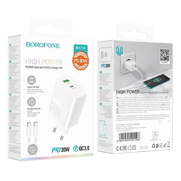 Borofone BA75A PD30W+QC3.0 Type-c To Type-c Şarj Aleti