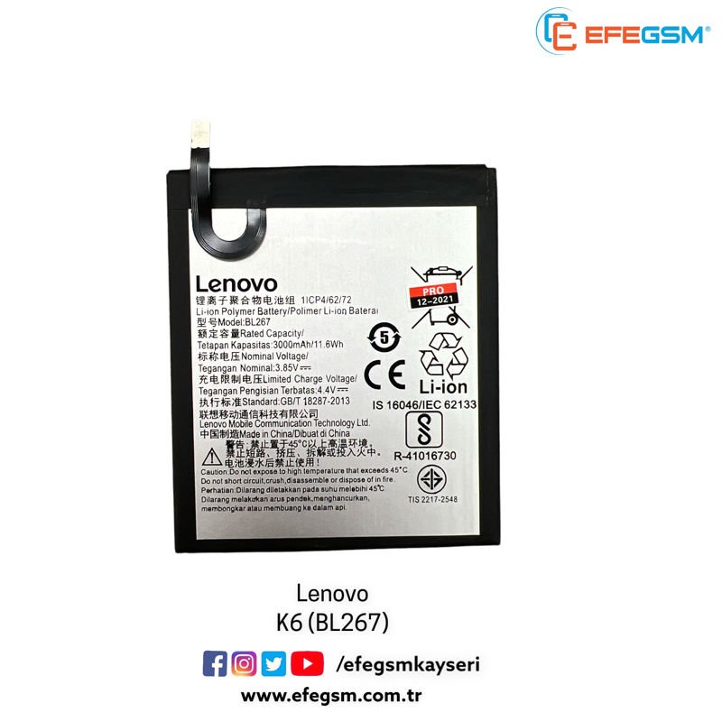 Lenovo K6 (BL267) Batarya