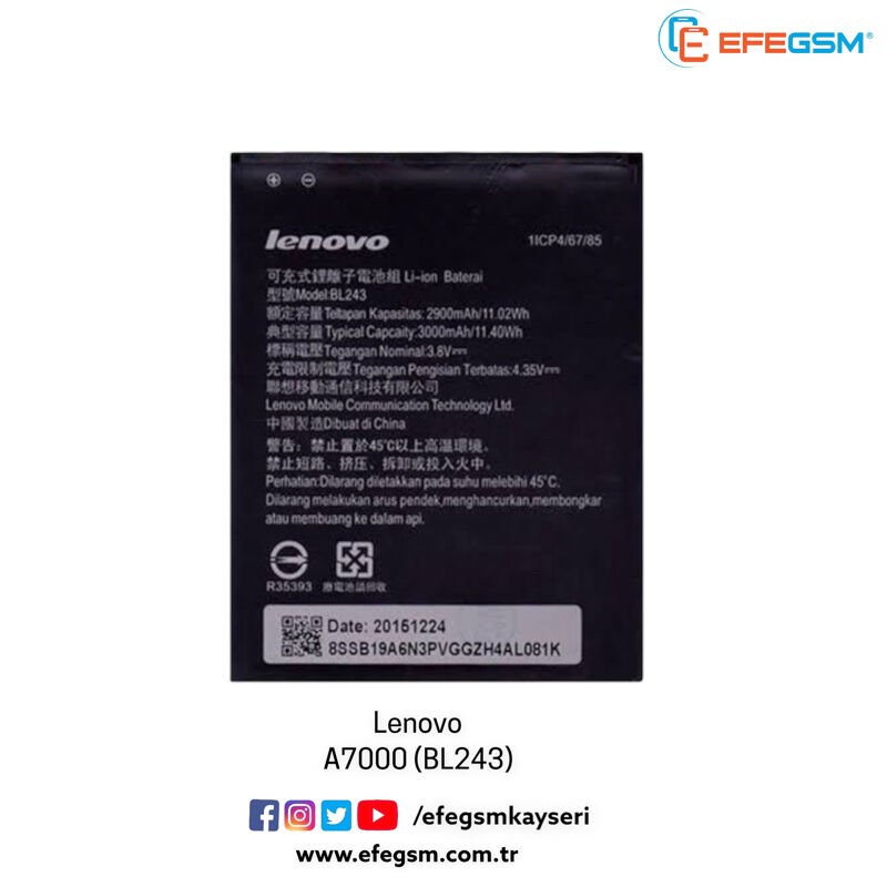 Lenovo A7000 (BL243) Batarya