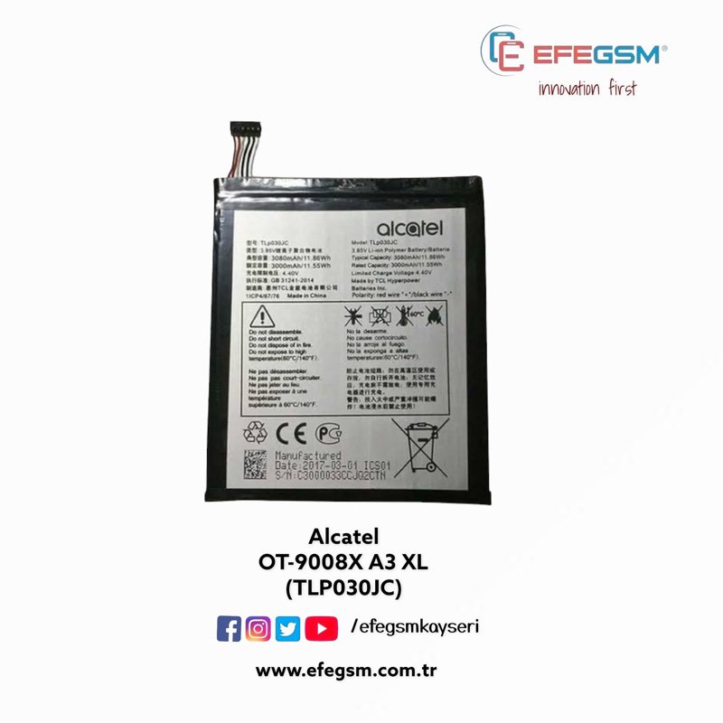 Alcatel OT-9008X A3 XL (TLP030JC) Batarya