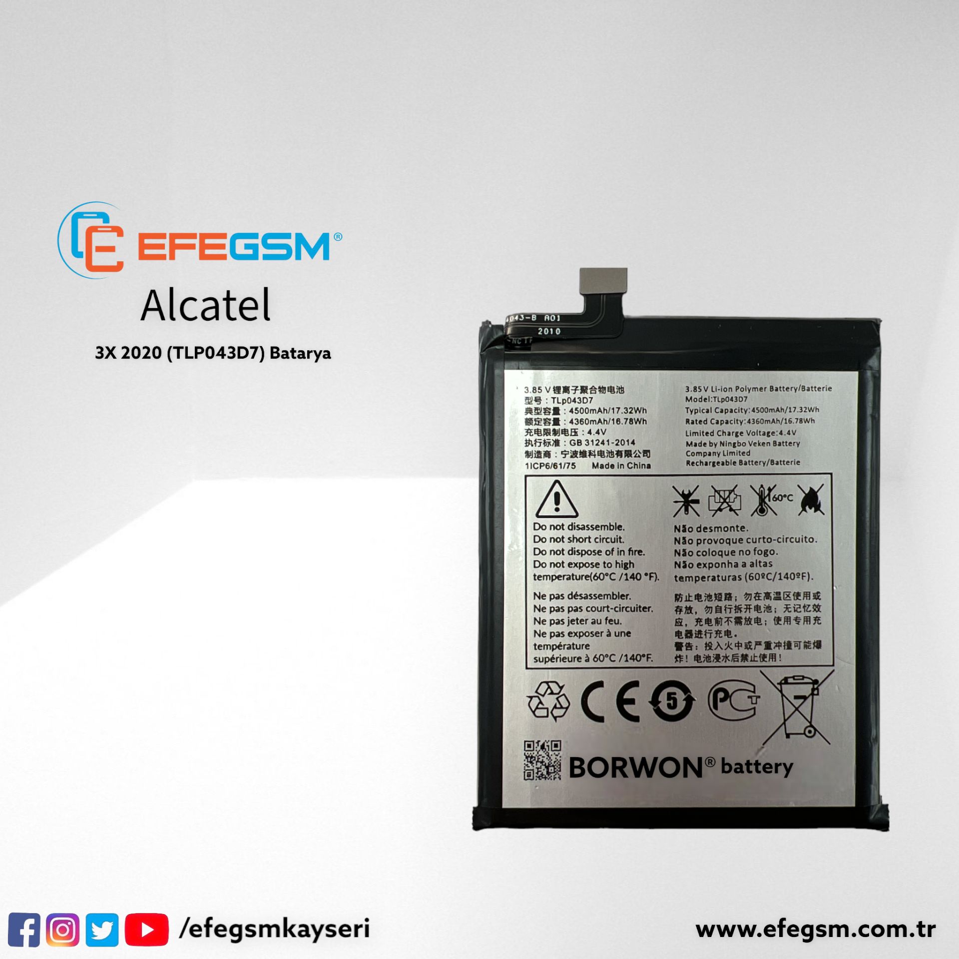 Alcatel 3X 2020 (TLP043D7) Batarya