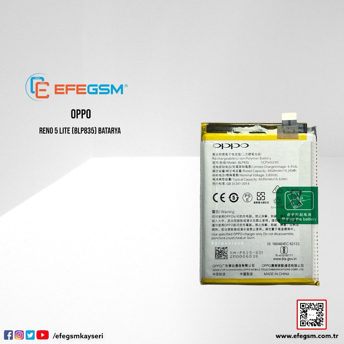 Oppo Reno 5 Lite (BLP835) Batarya