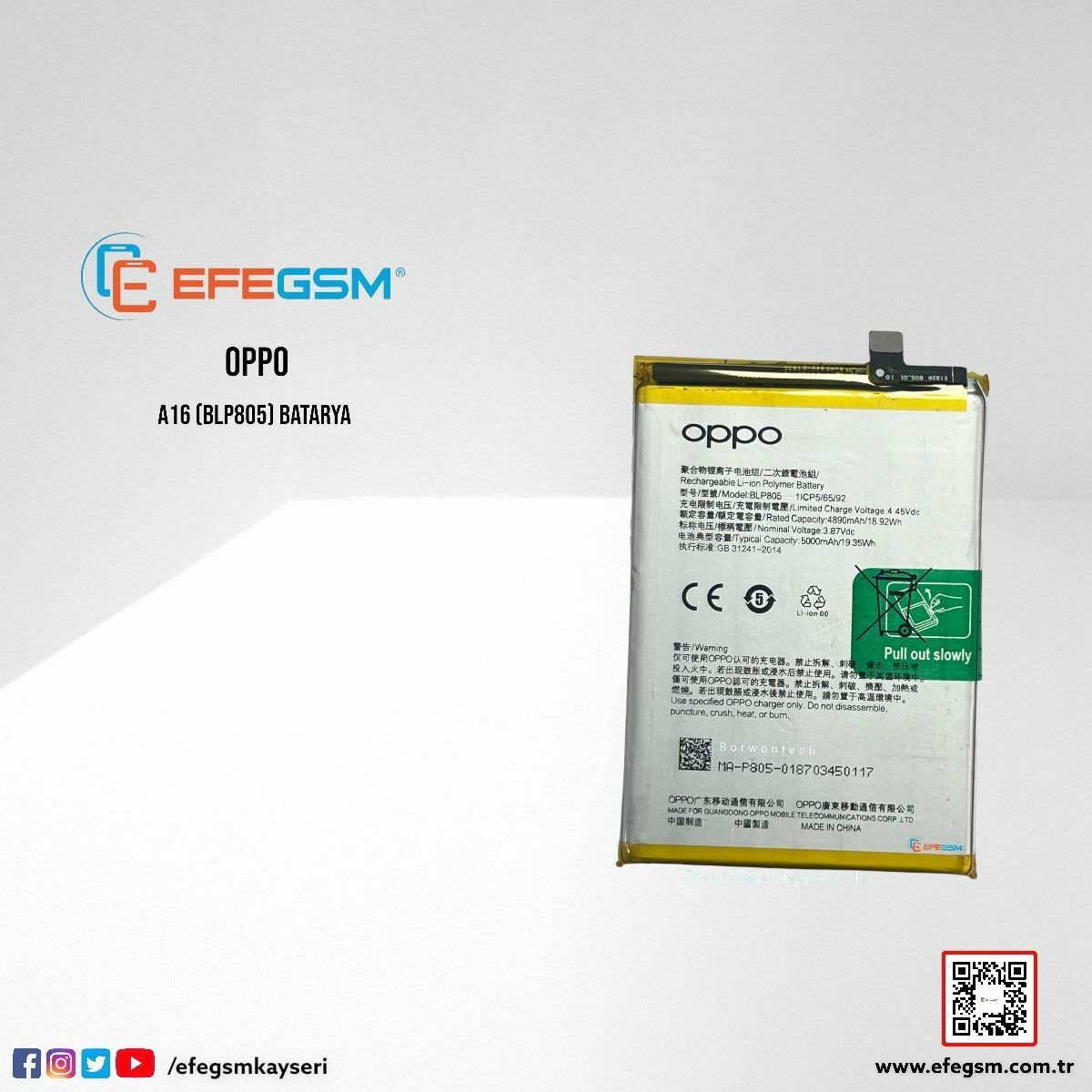 Oppo A16 (BLP805) Batarya