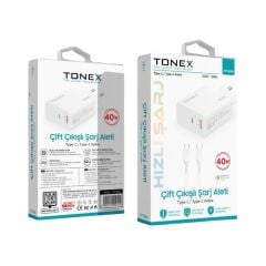 Tonex Type-c To Lightning Çift Çıkışlı 40W Şarj Aleti