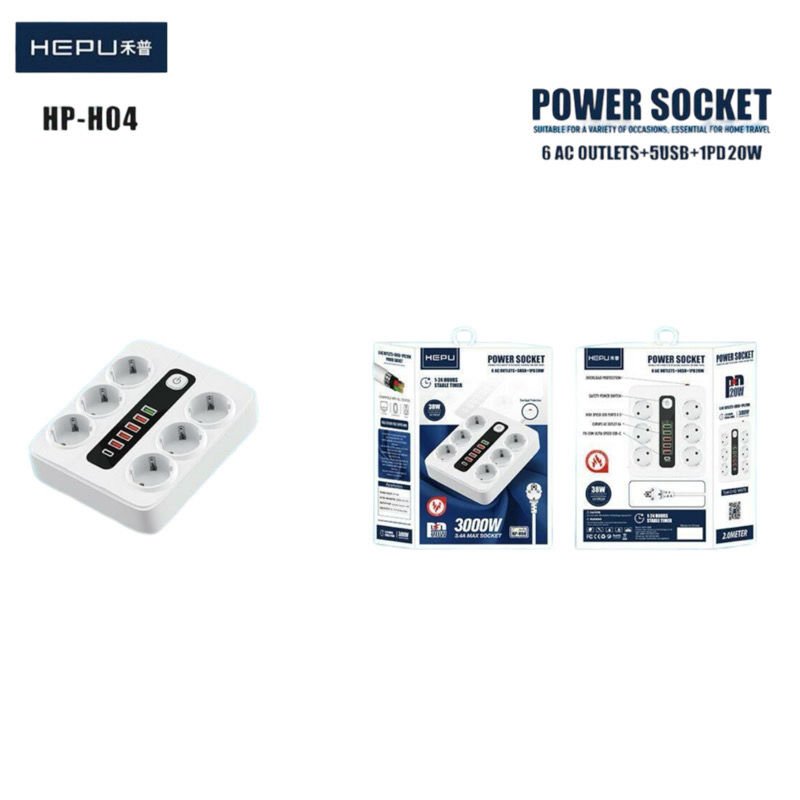 Hepu HP-H04 6Priz+5Usb+1Type-c Çoklu Priz