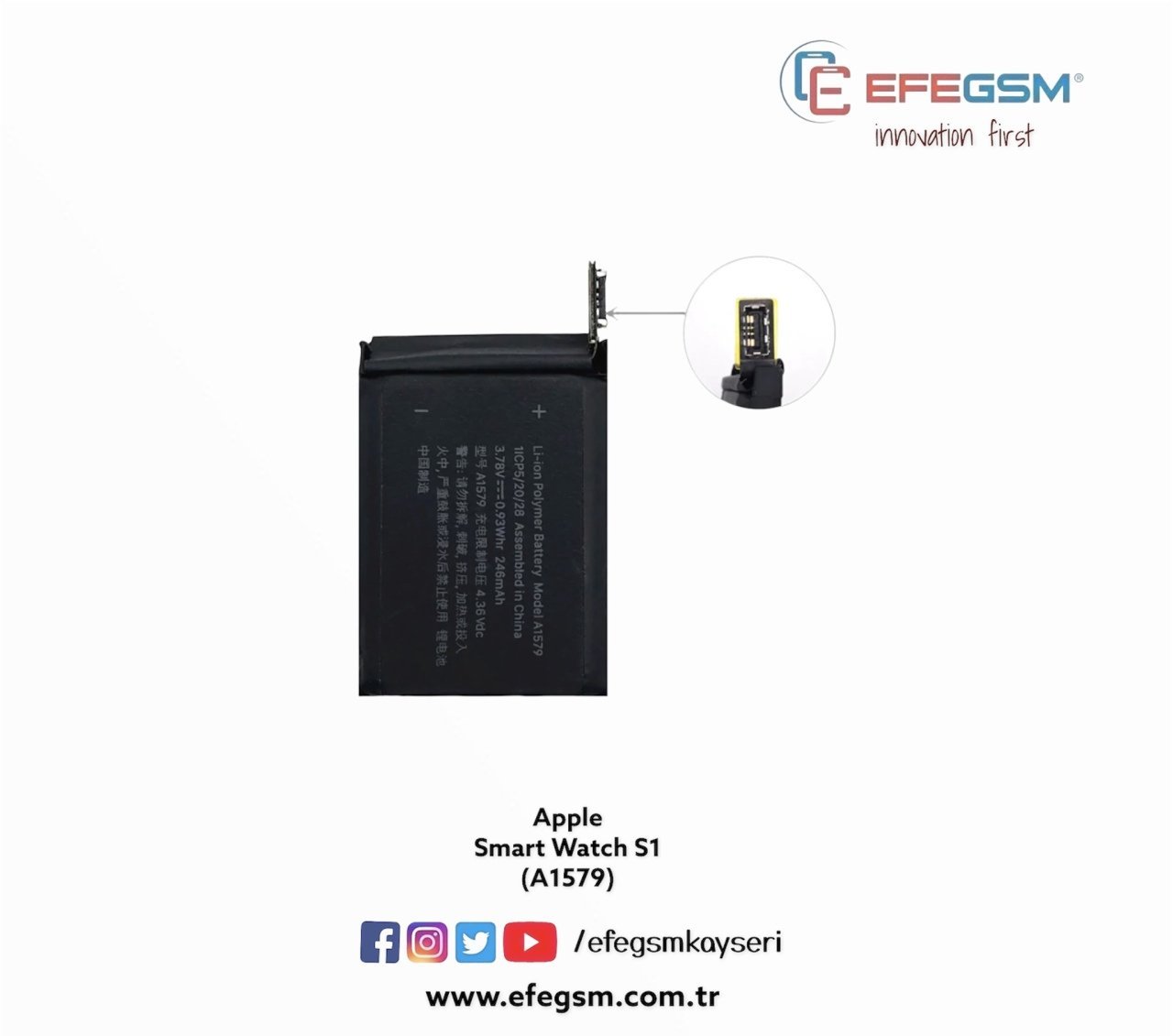 Apple Smart Watch S1 42mm (A1579) Akıllı Saat Batarya