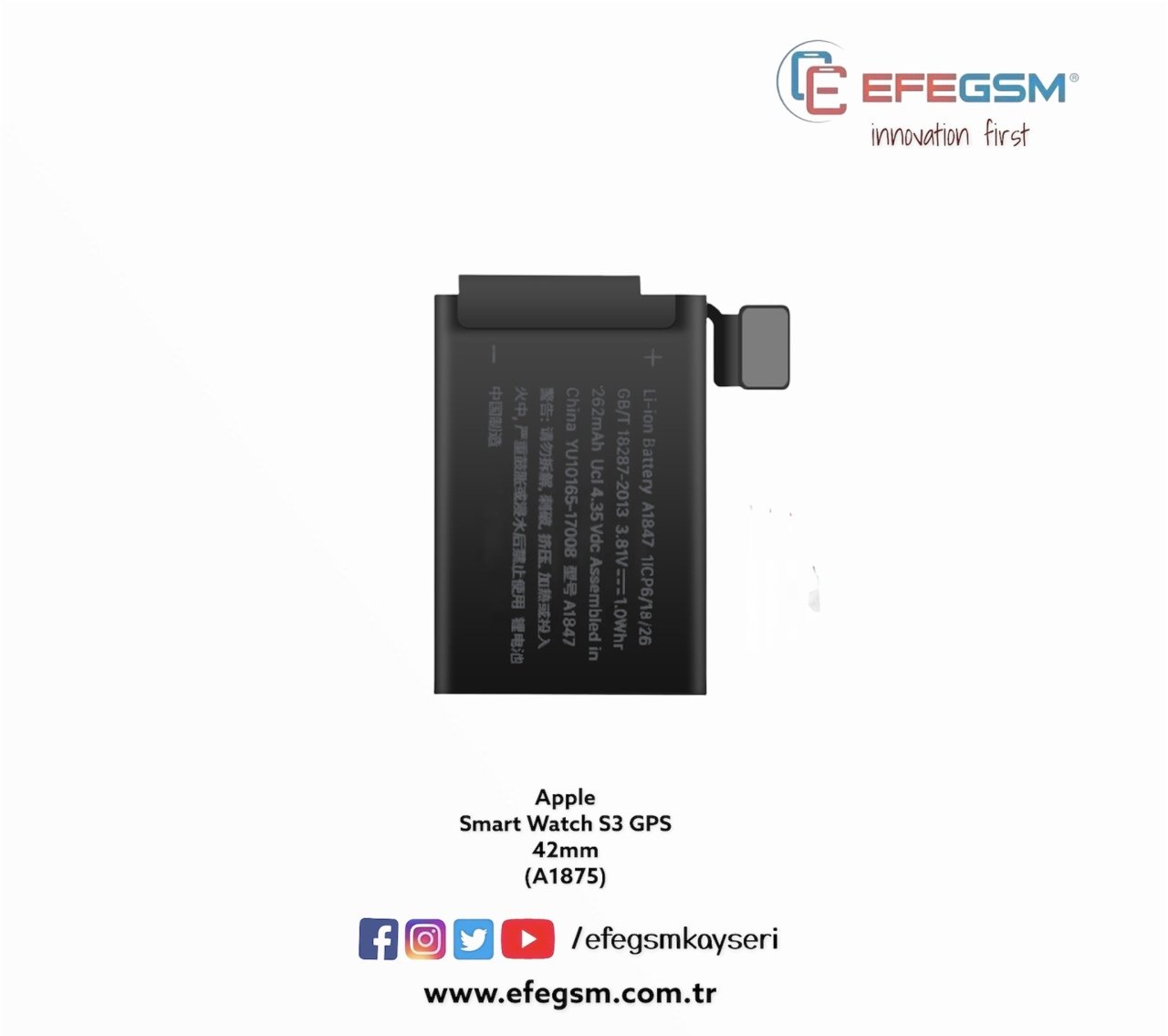 Apple Smart Watch S3 GPS 42mm (A1875) Akıllı Saat Batarya