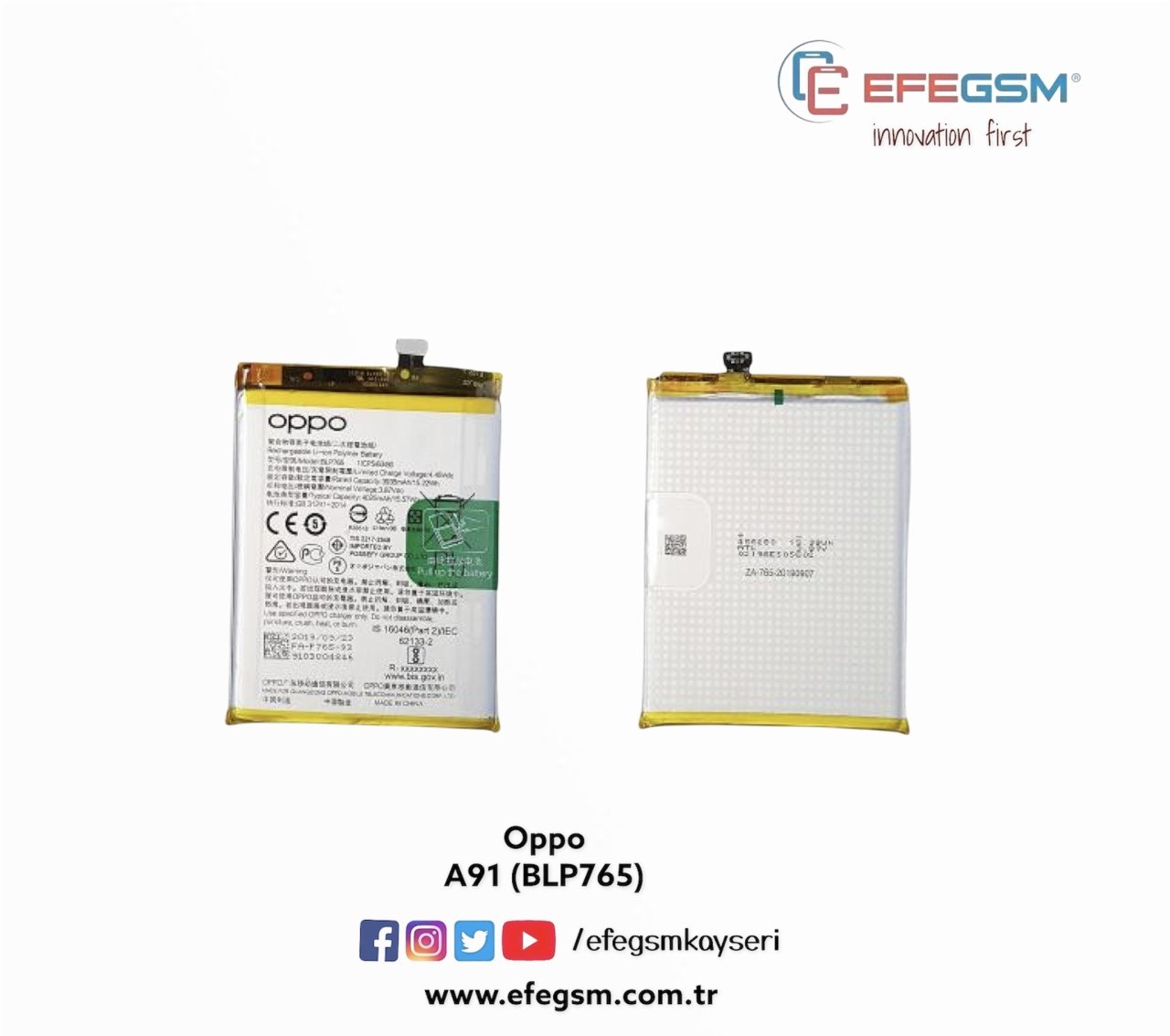 Oppo A91 (BLP765) Batarya