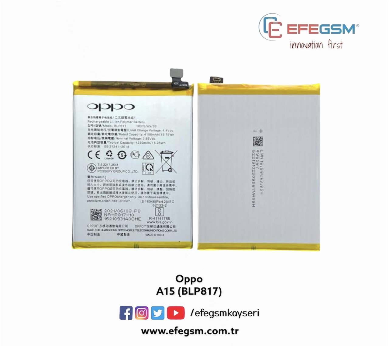 Oppo A15 (BLP817) Batarya
