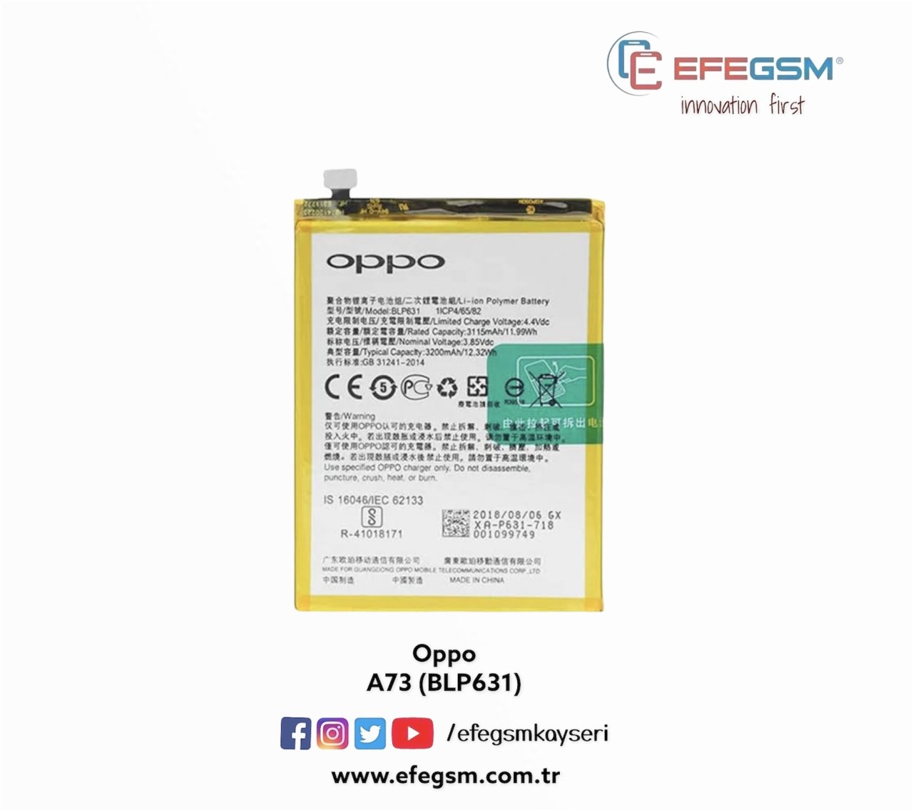 Oppo A73 (BLP631) Batarya