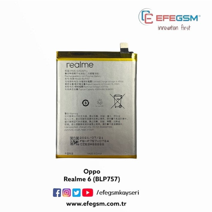 Oppo Realme 6 (BLP757) Batarya