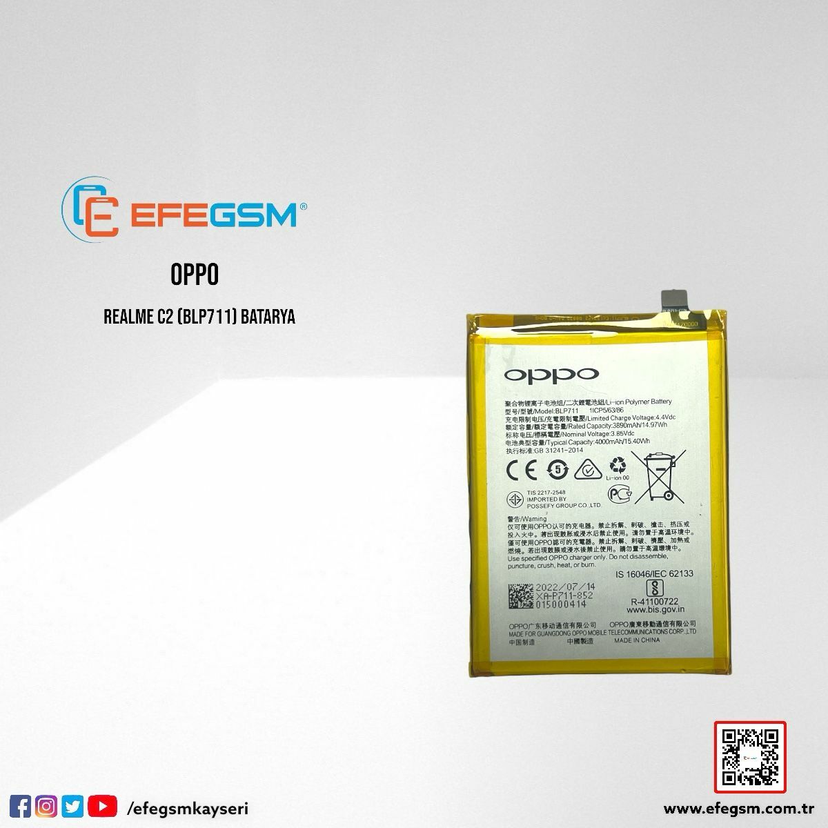 Oppo Realme C2 (BLP721) Batarya