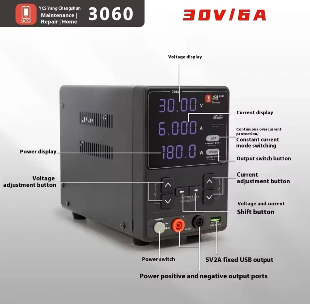 YCS 3060 180W 30V 6A DC Güç Kaynağı