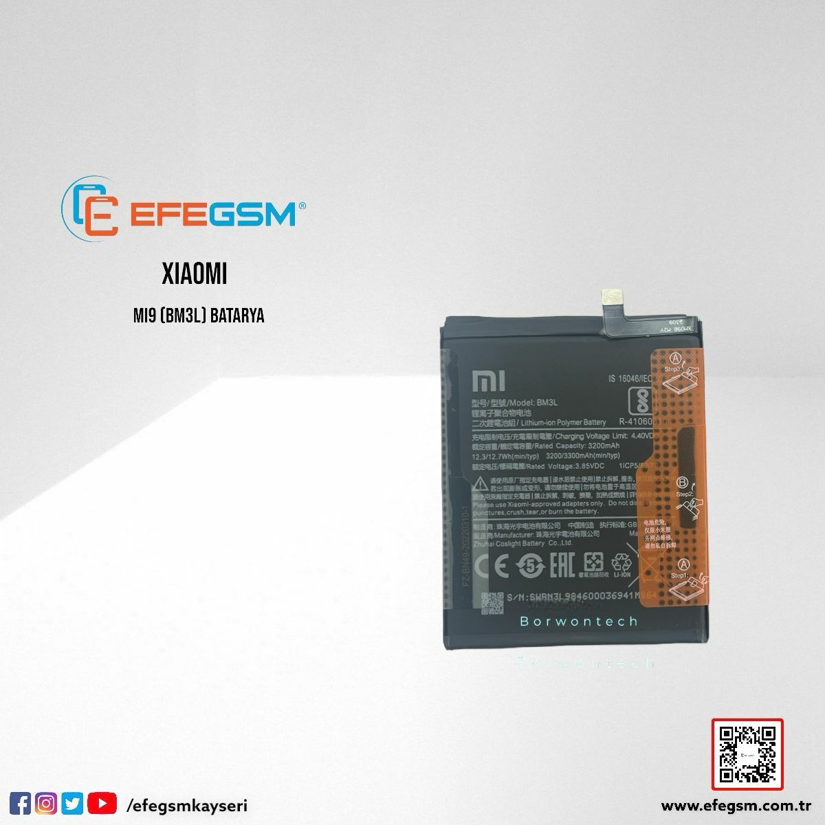 Xiaomi Mİ9 (BM3L) Batarya