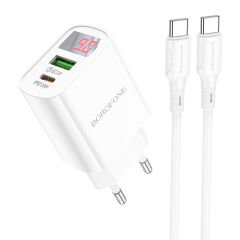 Borofone BA78A PD20W+QC3.0 Ekranlı Type-c Type-c Şarj Aleti